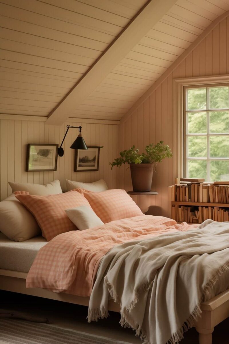 Peach Fuzz The 2024 Pantone Color Of The Year Woodgrain   Bedroom Slanted Ceiling Peach Walls Pantone Color Of The Year Peach Fuzz Nordroom 1130x1500 1 Edited 800x1200 